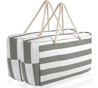 BigDean Strandtasche XXL große Badetasche mit Reißverschluss Schwimmbad Tasche Saunatasche Einkaufstasche Umhängetasche (Grau Weiß & Grau Weiß)