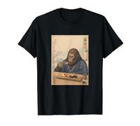 Bigfoot Eating Sushi Vintage Japanische Kunst Preisgünstiges Grafik-T-Shirt, Herren, Schwarz, S