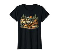 Bigfoot Sasquatch RV Camping Campfire Mountain Forest Preisgünstiges Grafik-T-Shirt, Damen, Schwarz, M