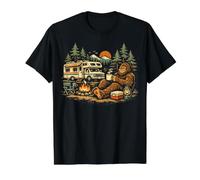 Bigfoot Sasquatch RV Camping Campfire Mountain Forest Preisgünstiges Grafik-T-Shirt, Herren, Schwarz, S