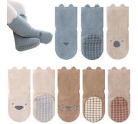 Bigqin 4 Paar ABS Socken für Baby Mädchen Jungen Verdicken Winter Warme süße Tier Cartoon Kleinkinder Kinder Rutschfeste Babysocken, Stoppersocken für 0-12 Monate Alt,4 Farben