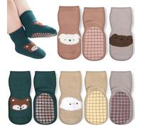 Bigqin 4 Paar Socken Baby Antirutschsocken für Kinder Mädchen Jungen Verdicken Winter Warme Süße Tier Cartoon Kleinkinder Rutschfeste Stoppersocken Kinder für 1-3 Jahre Alt - Fuchs/Katze/Küken/Welpe