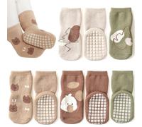 Bigqin 4 Paar Socken Baby Antirutschsocken für Kinder Mädchen Jungen Verdicken Winter Warme Süße Tier Cartoon Kleinkinder Rutschfeste Stoppersocken Kinder für 3-5 Jahre Alt