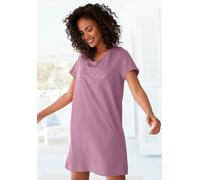 Bigshirt, Damen, Gr. 40/42, lila (mauve), Single Jersey, Obermaterial: 100% Baumwolle, VIVANCE DREAMS BY LASCANA, Basic, bequem mini, Rundhals, Shirts, mit Frontdruck (34159549-40) mauve
