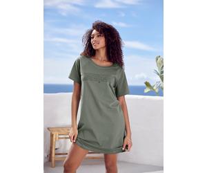 Bigshirt KANGAROOS, Damen, Gr. 32/34, grün (khaki), Single Jersey, Obermaterial: 100% Baumwolle, bedruckt, lässig geschnitten mini, Rundhals, Raglanärmel, Shirts Sleepshirt Nachthemd, mit Slogan-Front
