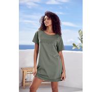 Bigshirt KANGAROOS, Damen, Gr. 40/42, grün (khaki), Single Jersey, Obermaterial: 100% Baumwolle, bedruckt, sportlich, lässig geschnitten mini, Rundhals, Kurzarm Raglanärmel, Shirts Nachthemd Sleepshir