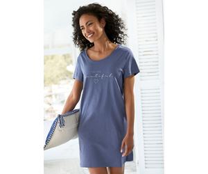 Bigshirt VIVANCE DREAMS, Damen, Gr. 32/34, blau, Single Jersey, Obermaterial: 100% Baumwolle, unifarben, Basic, bequem mini, Rundhals, Shirts, mit Frontdruck (19485009-32) blau
