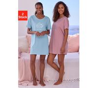 Bigshirt VIVANCE DREAMS, Damen, Gr. 40/42, mauve und graublau, Single Jersey, Obermaterial: 100% Baumwolle, unifarben, bedruckt, modisch, loose fit mini, Rundhals, Kurzarm, Shirts, mit zart skizzierte