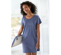 Bigshirt VIVANCE DREAMS, Damen, Gr. 40/42, blau, Single Jersey, Obermaterial: 100% Baumwolle, unifarben, Basic, bequem mini, Rundhals, Shirts, mit Frontdruck (19485009-40) blau