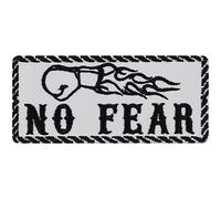 Biker Aufnäher/Aufbügler/Patch "NO FEAR" Jeans Flicken/Bügelbilder zum annähen/aufbügeln | Boxer Geschenk Motorradfahrer Applikation für Leder/Tasche/Weste | weiß 100x45mm