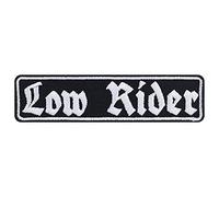 Biker Aufnäher "Low Rider" Aufbügler/Patch Rocker zum annähen | Bügelbilder Motorrad Geschenk Motorradfahrer Applikation für Leder-Jacke/Weste/Jeans/Boots/Koffer | 100x25mm