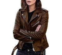 Biker Lederjacke Damen Kunstleder Kunstlederjacke Bikerjacke Pu Jacke Damen Leder Faux Leather Jacket for Women Lederjacken Kurze Pu Lederjacke Frauen Mantel Damen Biker Jacken für Damen Leder XL