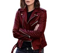 Biker Lederjacke Damen Kunstleder Kunstlederjacke Bikerjacke Pu Jacke Damen Leder Faux Leather Jacket for Women Lederjacken Kurze Pu Lederjacke Frauen Mantel Damen Biker Jacken für Damen Leder Rot 3XL