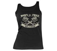 Biker-Motiv Damen Träger-Shirt - Tank Top Frau - Motorrad-Sprüche : Born for Free Build Repair Ride a Legend - Bike-Shirt Frauen Bikershirt Gr: M