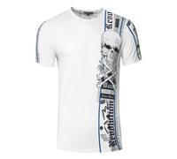 Herren T-Shirt Front & Back Print All Over Skull Rundhals Verwaschen S M L XL XXL 3XL 267, Farbe:Weiß, Größe:M