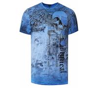 Herren T-Shirt Verwaschen Rundhals All Over Print Skull Snake Shirt S M L XL XXL 3XL 266, Farbe:Blau, Größe S-3XL:M