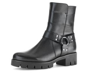 Bikerboots GABOR, Damen, Gr. 41, schwarz, Kalbsleder, unifarben, Schuhe Bikerboots, Blockabsatz, Stiefelette, Boots mit Nieten besetzt (84527206-41) schwarz