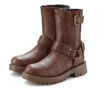 Bikerboots LASCANA, Damen, Gr. 39, braun, Obermaterial: 100% Lederimitat. Decksohle: 100% Lederimitat. Futter: 100% Lederimitat. Laufsohle: 100% Synthetik, unifarben, Schuhe Bikerboots, mit trendigen 