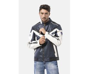 Bikerjacke CIPO & BAXX "CM230", Herren, Gr. 3XL, navy, weiß, Stoff, 47% Polyurethan, 43% Polyester, 10% Viskose, gestreift, festlich, relaxed fit normal, Rundhals, Jacken, Motorrad-Look mit sportliche