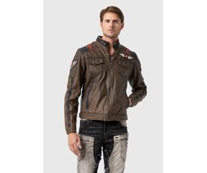 Bikerjacke CIPO & BAXX "Jacke", Herren, Gr. M, braun, Stoff, 50% Polychlorid, 41% Baumwolle, 9% Polyurethan, unifarben, regular fit normal, Jacken, im Biker-Look (68978045-M) braun