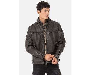 Bikerjacke CIPO & BAXX "Winterjacke", Herren, Gr. M, grau, Stoff, 65% Polyurethan, 25% Polyester, 10% Viskose, unifarben, regular fit normal, V-Ausschnitt, Jacken, im unifarbenen Look (16252805-M) gra