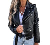 Bikerjacke Damen Kunstlederjacke Biker Faux Lederjacke Damen Kunstleder Pu Jacke Damen Leder Faux Leather Jacket for Women Lederjacken Kurze Pu Lederjacke Frauen Leder Imitation Jacke Damen Schwarz M