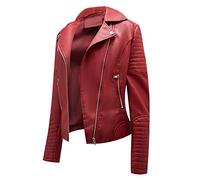 Bikerjacke Damen Kunstlederjacke Biker Lederjacke Damen Kunstleder Pu Jacke Damen Leder Faux Leather Jacket for Women Lederjacken Lederjacke Frauen Jacken für Damen Leder Imitation Jacke Damen Rot M