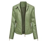 Bikerjacke Damen Kunstlederjacke Biker Lederjacke Damen Kunstleder Pu Jacke Damen Leder Faux Leather Jacket for Women Lederjacken Lederjacke Stehkragen Frauen Leder Imitation Jacke Damen Grün 4XL