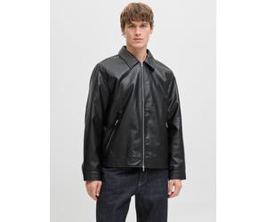 Bikerjacke JACK & JONES "JJECASABLANCA PU JACKET NOOS", Herren, Gr. L, schwarz (schwarz detail:solid), Web, Obermaterial: 100% Polyester, unifarben, regular fit, Jacken, mit Fronttaschen (99664223-L)