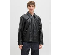 Bikerjacke JACK & JONES "JJECASABLANCA PU JACKET NOOS", Herren, Gr. S, schwarz (schwarz detail:solid), Web, Obermaterial: 100% Polyester, unifarben, regular fit, Jacken, mit Fronttaschen (99664223-S) 