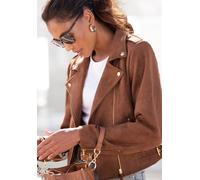 Bikerjacke LASCANA, Damen, Gr. 42, cognacfarben, Stoff, Obermaterial: 95% Polyester, 5% Elasthan. Futter: 100% Polyester, unifarben, figurbetont hüftlang, mit Reißverschluss, Jacken, in Veloursleder-O