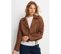 Bikerjacke LASCANA, Damen, Gr. 44, cognacfarben, Stoff, Obermaterial: 95% Polyester, 5% Elasthan. Futter: 100% Polyester, unifarben, figurbetont taillenlang, mit Reißverschluss, Jacken, in Velourslede