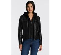 Bikerjacke MAURITIUS "SAMINA", Damen, Gr. 3XL/46, schwarz, Obermaterial: 100% Schafsleder. Futter: 100% Baumwolle. Kapuze: 55% Baumwolle, 45% Polyester. Ärmelfutter: 100% Polyester, unifarben, sehr fi