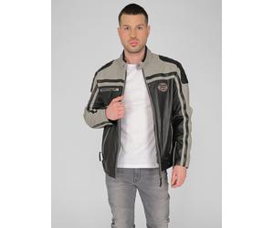 Bikerjacke MUSTANG "31021213", Herren, Gr. 56, schwarz (schwarz, grau), Obermaterial: 100% Lammleder. Futter: 100% Baumwolle. Ärmelfutter: 100% Polyester, Jacken (67449628-56) schwarz, grau