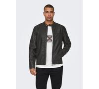 Bikerjacke ONLY & SONS "MIKE PU RACER JACKET", Herren, Gr. M, schwarz (schwarz detail:washed), Web, Obermaterial: 100% Polyester, unifarben, regular fit, Jacken Bikerjacke (56011350-M)
