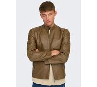 Bikerjacke ONLY & SONS "MIKE PU RACER JACKET", Herren, Gr. XXL, braun (monks robe), Web, Obermaterial: 100% Polyester, unifarben, regular fit, Jacken Bikerjacke (55409030-XXL)