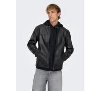 Bikerjacke ONLY & SONS "MIKE PU RACER JACKET", Herren, Gr. XXL, schwarz, Web, Obermaterial: 85% Polyester, 10% Viskose, 5% Baumwolle. Futter: 100% Polyester. Füllung: 100% Polyurethan, unifarben, regu