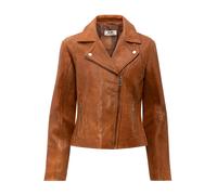 Bikerjacke RICANO "Lederjacke Antonia", Damen, Gr. S, braun (cognac), Obermaterial: 100% Lammnappaleder LANA. Futter: 100% Baumwolle CO., figurbetont, V-Ausschnitt, Jacken, Handgefertigt aus echtem Le