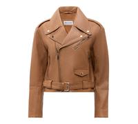 Bikerjacke RICANO "Lederjacke Hera", Damen, Gr. XXL, braun (cognac), Obermaterial: 100% Lammnappaleder LANA. Futter: 100% Polyester PES., normal, V-Ausschnitt, Jacken, Handgefertigt aus echtem Leder (