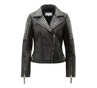 Bikerjacke RICANO "Lederjacke studd", Damen, Gr. S, schwarz, Obermaterial: 100% Lammnappaleder LANA. Futter: 100% Polyester PES., schmal, V-Ausschnitt, Jacken, Handgefertigt aus echtem Leder (37371046