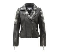 Bikerjacke RICANO "Lederjacke studd", Damen, Gr. XL, grau, Obermaterial: 100% Lammnappaleder LANA. Futter: 100% Polyester PES., schmal, V-Ausschnitt, Jacken, Handgefertigt aus echtem Leder (40215049-X