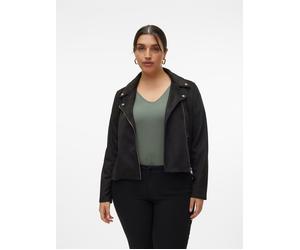Bikerjacke VERO MODA CURVE "VMCJOSE SHORT JACKET NOOS CUR", Damen, Gr. 46, schwarz, Web, Obermaterial: 90% Polyester, 10% Elasthan, unifarben, kurz, V-Ausschnitt, Jacken (30535841-46) schwarz