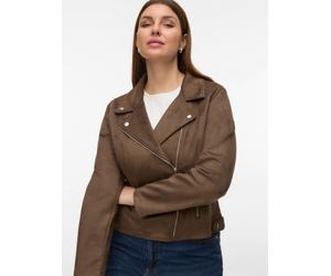 Bikerjacke VERO MODA CURVE "VMCJOSE SHORT JACKET NOOS CUR", Damen, Gr. 48, chocolate chip, Web, Obermaterial: 90% Polyester, 10% Elasthan, unifarben, kurz, V-Ausschnitt, Jacken (41959757-48) chocolate