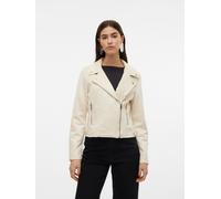 Bikerjacke VERO MODA "VMJOSE SHORT FAUX SUEDE JACKET GA NOOS", Damen, Gr. L, beige (birch), Web, Obermaterial: 90% Polyester, 10% Elasthan, unifarben, normal, Jacken Bikerjacke, mit asymetrischem Reiß