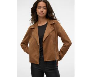 Bikerjacke VERO MODA "VMJOSE SHORT FAUX SUEDE JACKET GA NOOS", Damen, Gr. L, braun (cognac), Web, Obermaterial: 90% Polyester, 10% Elasthan, unifarben, normal, Jacken Bikerjacke, mit asymetrischem Rei