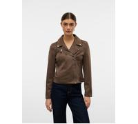 Bikerjacke VERO MODA "VMJOSE SHORT FAUX SUEDE JACKET GA NOOS", Damen, Gr. XS, braun (chocolate chip), Web, Obermaterial: 90% Polyester, 10% Elasthan, unifarben, normal, Jacken Bikerjacke, mit asymetri