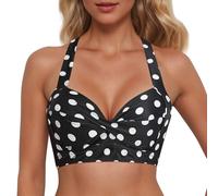 Bikini BH Damen,Polka Dots Neckholder Träger Bikini Oberteil V Ausschnitt Ruched Bademode Push Up Sportbh weicher Sport-Schwimmanzug High Waist Tank Sport Bikini Trendy Bademode Swimsuit für Strand