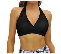 Bikini BH Top Damen Brüste Bademoden Rückenfrei Bikinioberteil Push Up Sport Bikini Oberteil mit Abnehmbares Gepolsterte Sexy Halfter Self Tie BH Neckholder Bikinitop mit Polster ohne (Black, XXL)