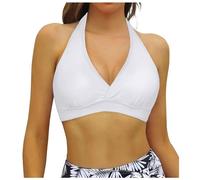 Bikini BH Top Damen Brüste Bademoden Rückenfrei Bikinioberteil Push Up Sport Bikini Oberteil mit Abnehmbares Gepolsterte Sexy Halfter Self Tie BH Neckholder Bikinitop mit Polster ohne (White, XXL)