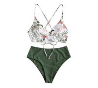 Bikini Damen GroßE Brüste Bauchweg Bademode,Badeanzug Bauchweg V-Ausschnitt überkreuztes Bademode Farbblockdruck Brustpolster Swimsuit Bikini-Sets Leicht Atmungsaktiv Bademode Triangel Breit